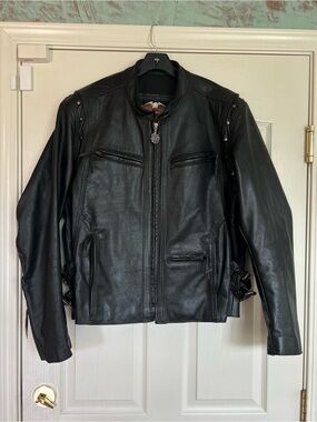 Vintage Harley Davidson Unisex Leather Fringe Biker Jacket - Medium -Made in USA